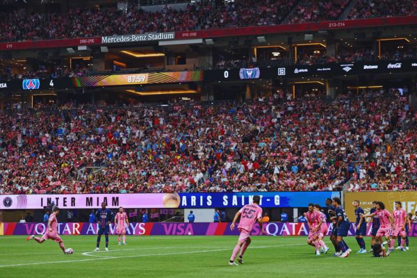 Lionel Messi fires at goal for Inter Miami